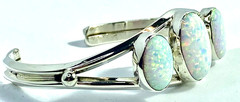 Vintage Sterling Native American Signed Carlos Faux Opal Cuff Bracelet 2 3/8″