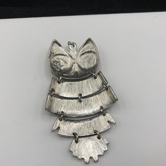 Vintage Owl Pendant Articulated Multicolor Enamel Black Crystal Eye Southwestern