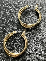 Vintage Small Wired Gold Tone Metal Hinged Hoop Earrings