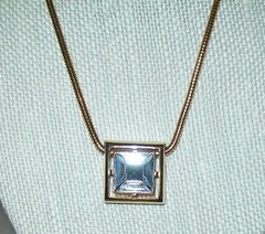 Vintage Signed AVON Square Faceted Stone in Gold Tone Metal Snake Chain Necklace