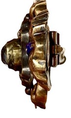 Antique 10K Yellow Gold Blue Enamel, Seed Pearls, Paste Diamond 7.3 grams 1-5/8″