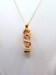 Oriental Faux Light Pink Jade Dragon Pillar Necklace w/18” Gold Tone Chain