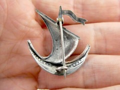Ivar Holth Sterling Silver Sailboat Viking Ship Pin Sterling H 3.7g 1.25 Inches