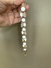 VTG JULIANA D&E Gold Tone Milk Glass AB & Clear Rhinestone Bracelet Borealis