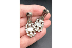 Vintage Art Deco Rhinestone Earrings Clip On Glam SilverTone 1″