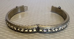1920s Art Deco Rhinestone Hinged Bangle Signed ALLCO Square Cut Channel Set 7″
