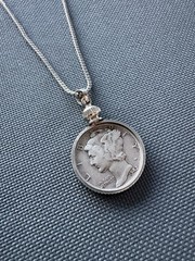 Beautiful Mercury Dime Necklace • Authentic Silver Coin • 20in Adjustable