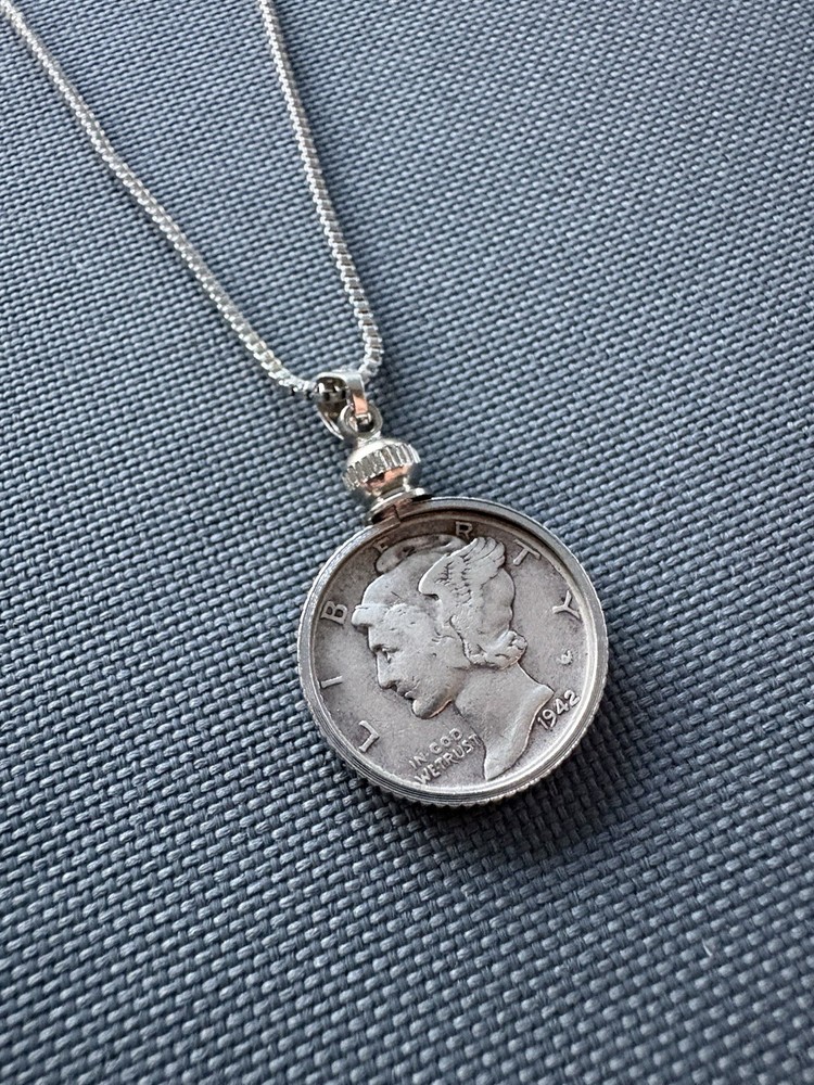 Classic Silver Mercury Dime Necklace • Authentic Silver Coin • 20in Adjustable
