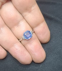 Vintage 14k White Gold Engagement Ring 2.75ct.Natural Blue Sapphire Radiant GIA