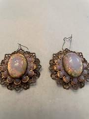 Vintage Faux Fire Opal Filigree Dangle Pierced