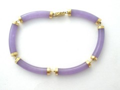 14K Yellow Gold Lavender Jade Panel Bracelet Purple Gemstone 7″ Long Vintage