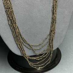 Fabric Flower Necklace 36 In Silver Seed Beads Black White Rhinestone Retro 80s