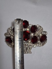 1930s red & clear rhinestone brooch, basket, flower bouquet, statement piece