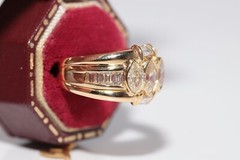 Vintage Circa 1990s 18k Gold Marquise Cut And Baguette Cut Diamond Ring