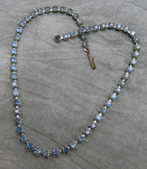 Vintage Rhinestone Necklace Blue Faceted Crystal Bib Choker 15 inch 102h