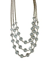 Vintage Goldette NY Multi Strand Crystal Bezel Necklace Gold Tone