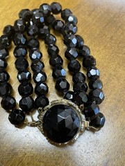 Vintage Black Faceted Glass Bead Necklace & Bracelet. MC. 150g