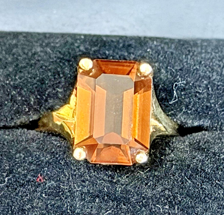Vintage Topaz Ring Emerald Cut 18K Gold Plated Cocktail Ring About Size 8.5
