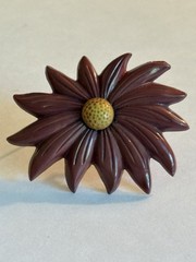 Vintage Celluloid/Early Plastic Flower Brooch Brown/Yellow Costume Jewelry