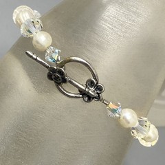 Crystal Glass and Genuine Pearl Beaded Necklace Bracelet Set AB Sterling Clasp