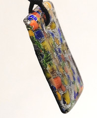 Art Glass Pendant Necklace Vibrant Cobalt Foil Silver Dust Mosaic Style Dichroic