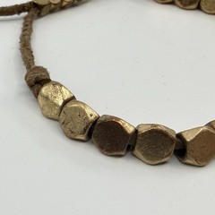 Boho Stackable Hexagon Brass Tone Bead Bracelet Adjustable Cord Earthy Gift Idea