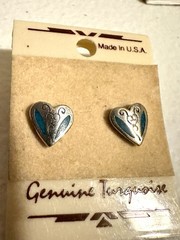 New Vintage Silver Heart Turquoise Stud Western Earrings Made in USA