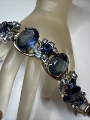 Vintage Great Genuine JULIANA Blue Large Rhinestone 5 Link Bracelet