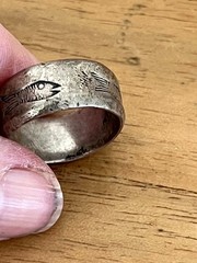 Vintage Mexico heavy Sterling Silver Ring engraved with Fish size 9