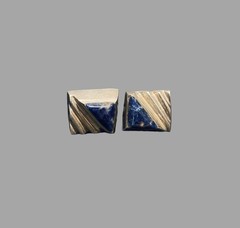 Vintage Heavy Taxco S925 Lapis Lazuli Chunky Earrings With Original Backings