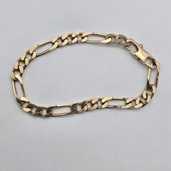 Vintage Gold Filled / Rolled Gold – 6 mm Blocky Flat Figaro Chain Bracelet 8.25″