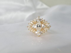 Vintage Sterling Silver 925 Yellow Gold over CZ Baguette Starburst Ring Size 9