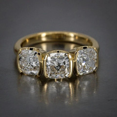 1.50Ct Cushion Cut Diamond Three Stone Engagement Ring 14K Yellow Gold Plated