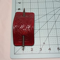 Red Leather Celtic Knot Scarf Clip w/ Metal Stick Bar Pin, Rectangle