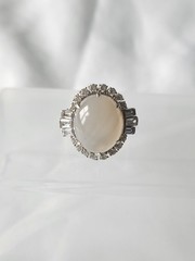 VINTAGE Sterling Silver 935 RING Cocktail- Oval Cabochon (Chacedony?) SZ 6.5