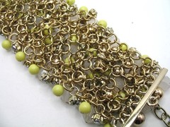 Vintage RJ Graziano wide chainmail and cluster bead and rhinestone bracelet