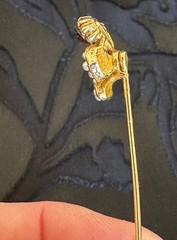 Victorian Style Gold Tone Faux Seed Pearl Purple Glass/Paste Pansy Stick Pin