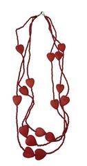Vintage Hearts Red Beads Choker 33” Triple Strand Necklace