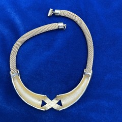 Lanvin Paris Gold Tone Mesh & Brown Enamel Choker Necklace 15” Vintage Signed