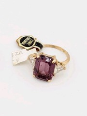 Vtg Sz 9 Ring Purple Clear Cubic Zirconia 18KGE Gold Electroplate Jewelry USA
