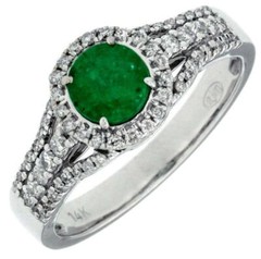 ESTATE 0.93CT DIAMOND & AAA EMERALD 14KT WHITE GOLD CLASSIC HALO ENGAGEMENT RING