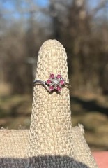 VTG 14k White Gold Ring Flower Pink Tourmaline Cluster Diamond Size 5.75 Estate