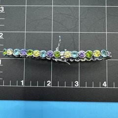 Vintage Suzanne Somers MultiColor Bezel 925 Silver Bracelet 7.5in/Necklace 18in