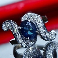 18k white gold size 4 ring 1.42ct natural, treated sapphire diamond 4.80gr N3444
