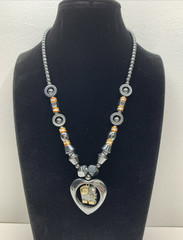 Vintage Heavy Heart W/ Good Luck Elephant Inside Pendant Necklace