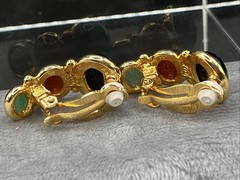 Egyptian Style Carved Scarab Weingeroff Glass/stone Half Hoop Drop Earrings