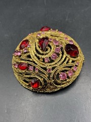 Vintage La Roco Domed Braided Filigree Austrian Crystal Brooch