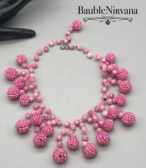 Vintage Langani Pink Raspberry & Faceted Glass Beads Bib Collar Necklace