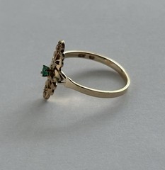 VINTAGE 10K YELLOW GOLD FILIGREE RING WITH GREEN GEMSTONE LADIES SIZE 6.75 VG