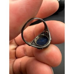 Vintage Lapis Lazuli Oval Filigree Silver Tone Women’s Cocktail Band Ring